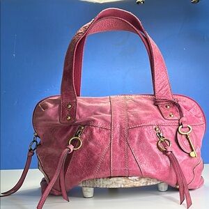 FOSSIL FLAMINGO PINK VINTAGE SOFT LEATHER SHOULDER BAG